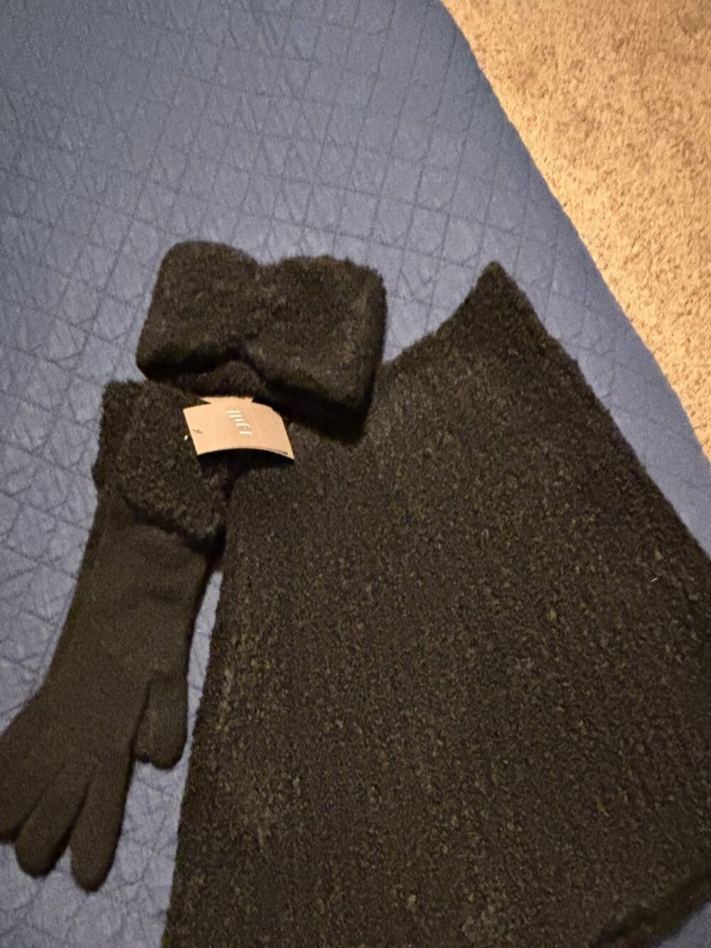 NWT J.Jill Boucle Scarf, Headband and Gloves in Black